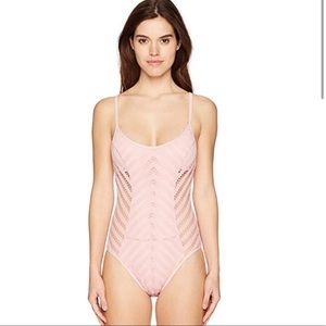 Kenneth Cole Pink Crochet One Piece Swimsuit
